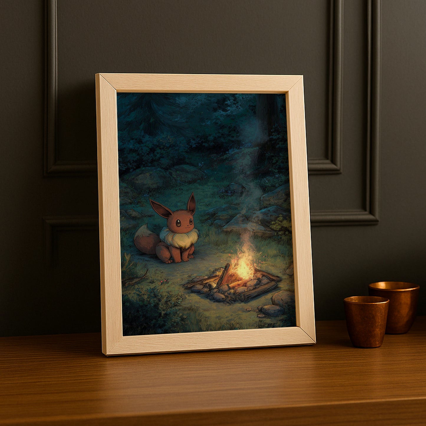 Cadre Photo Pokémon - Evoli feu de camp