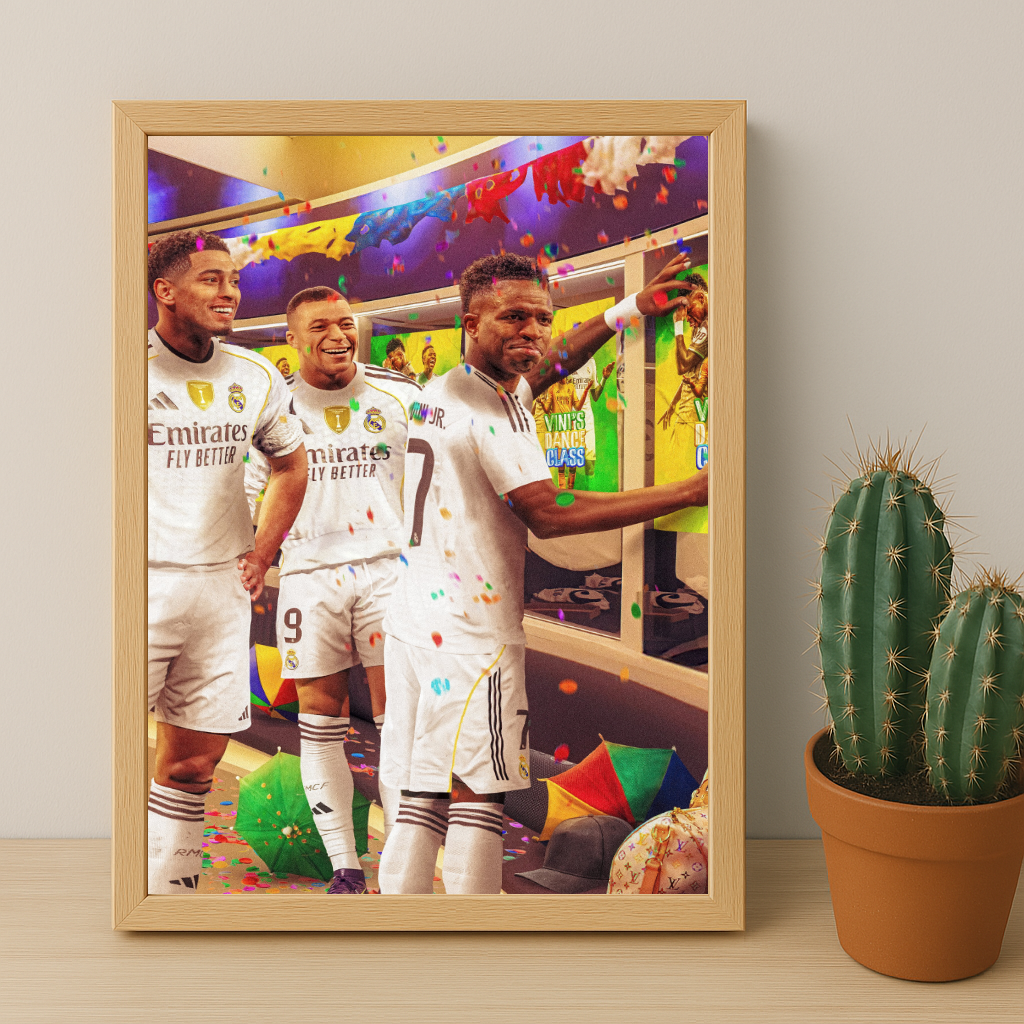 Cadre Photo Mbappé, Vinicius Jr & Bellingham Real Madrid – Affiche HD Encadrée Papier Premium