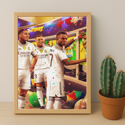 Cadre Photo Mbappé, Vinicius Jr & Bellingham Real Madrid – Affiche HD Encadrée Papier Premium