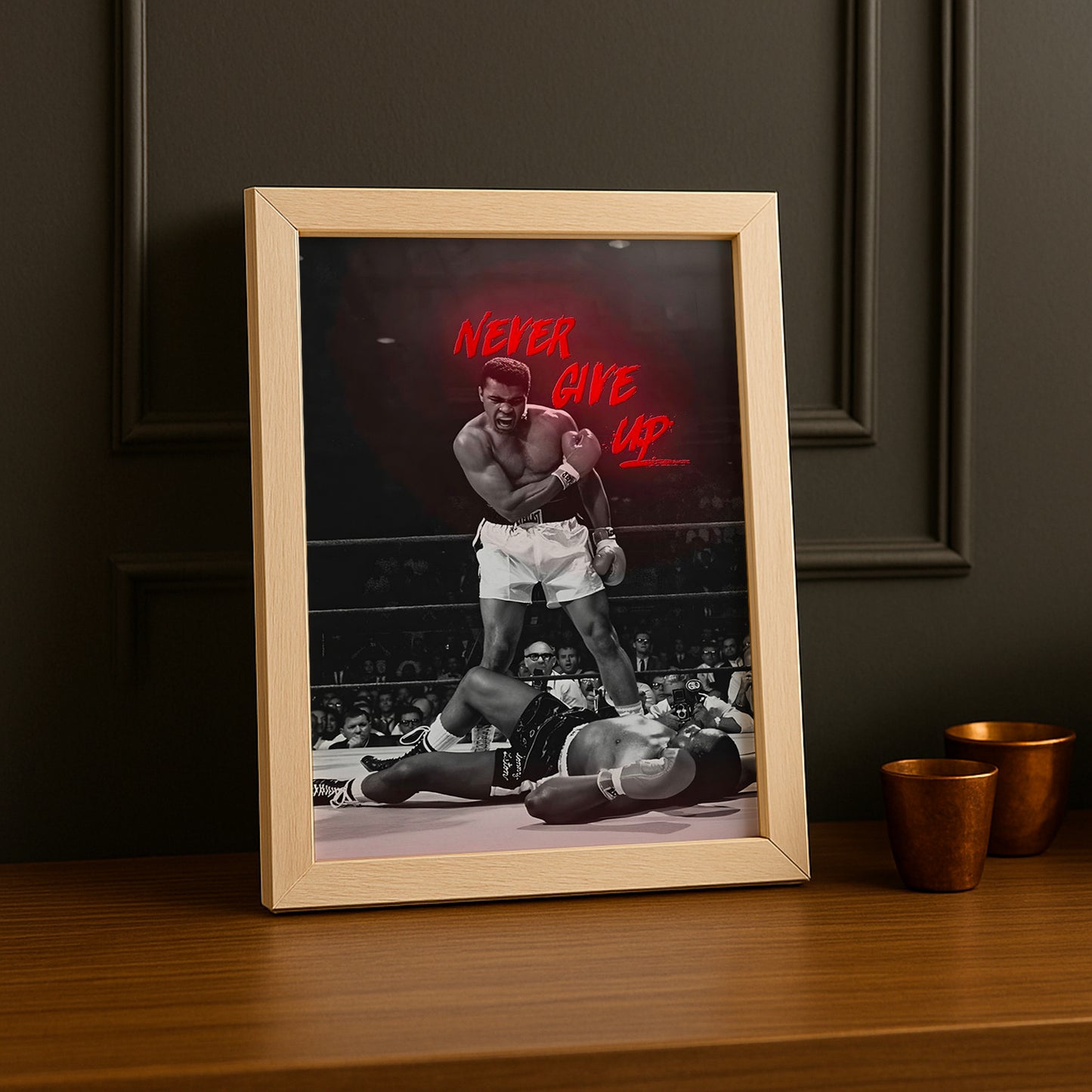 Cadre Photo Boxe - Muhammad Ali "Never Give Up"