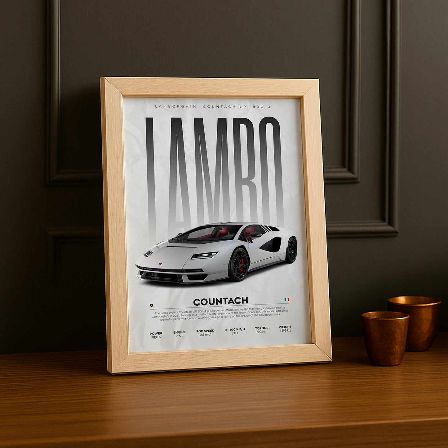 Cadre photo Lamborghini Countach blanc