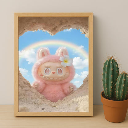 Poster Labubu - Coeur de sable rose