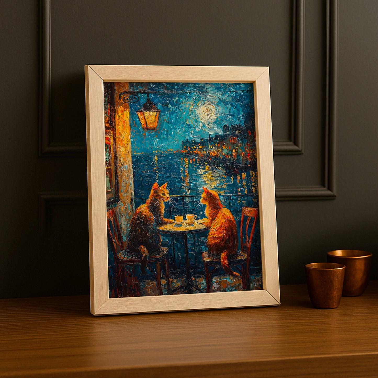 Cadre Photo Chat - Terrasse de café