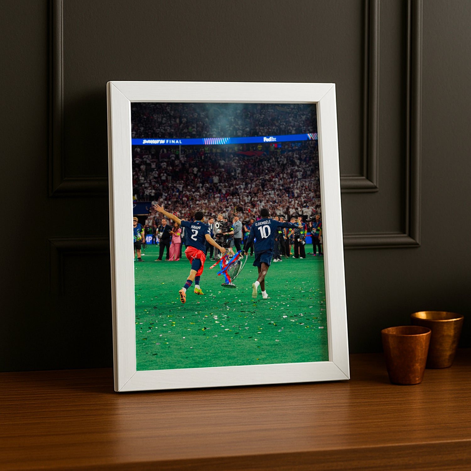 Cadre Photo Hakimi & Dembélé – Trophée Champions League 2026 | PSG TonCadre
