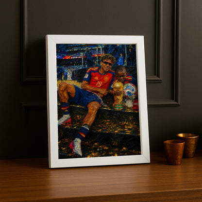Cadre Photo Lamine Yamal & Petit Frère Trophée – Tableau Peinture TonCadre