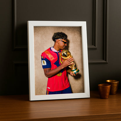 Cadre Photo Lamine Yamal Regarde le Trophée – Profil Champion TonCadre