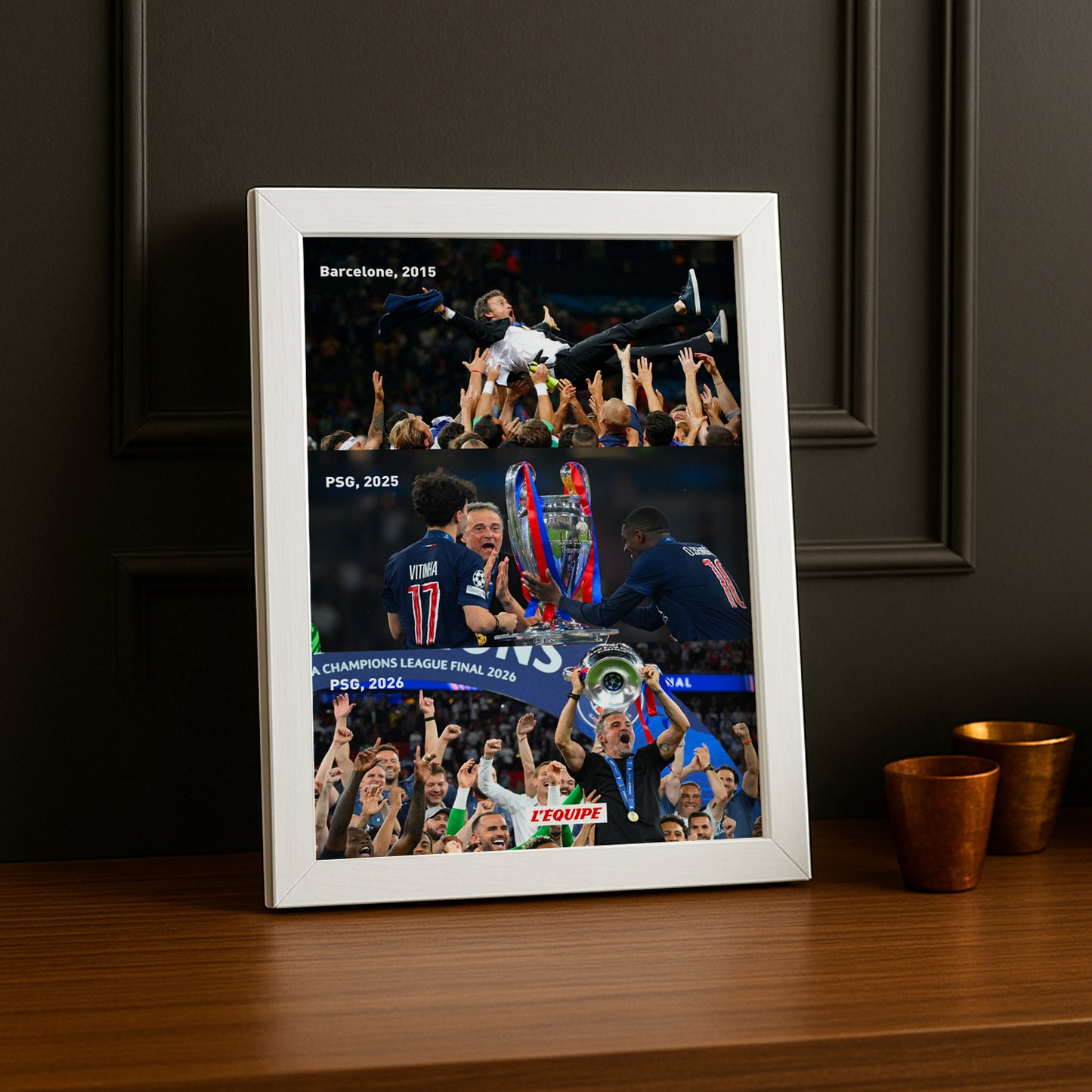 Cadre Photo Luis Enrique – Trilogie Barcelone 2015 / PSG 2025 / PSG 2026 TonCadre