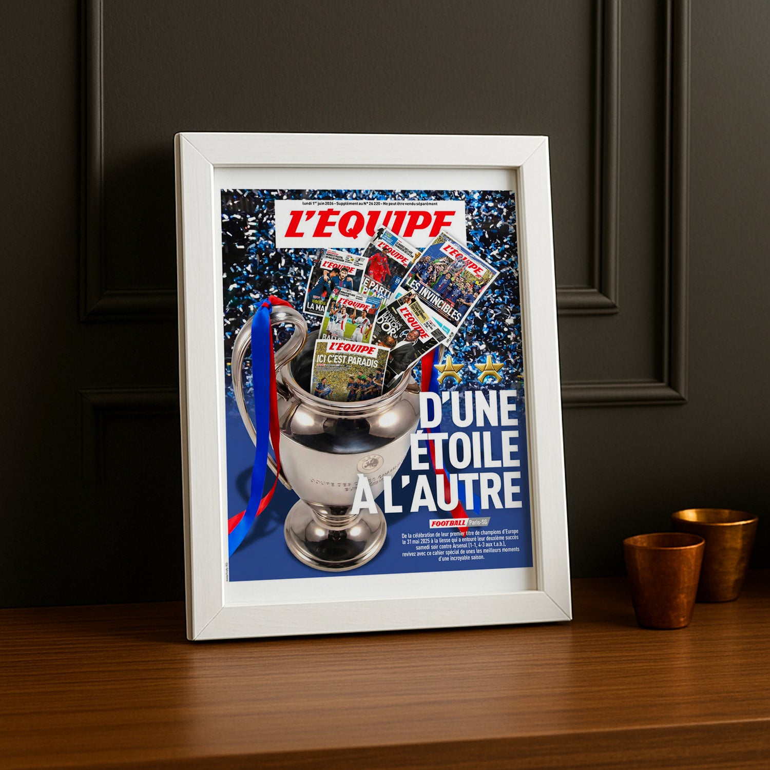 Cadre Photo Une L'Équipe – "D'Une Étoile à l'Autre" PSG Back 2 Back Champions League TonCadre