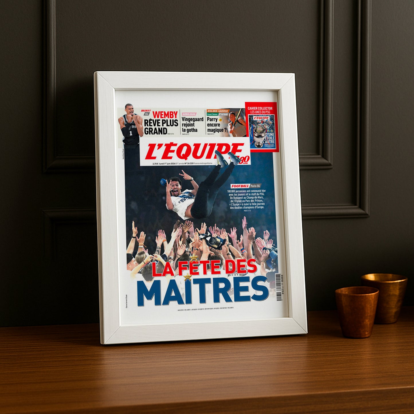 Cadre Photo Une L'Équipe – "La Fête des Maîtres" PSG Luis Enrique Porté en Triomphe 2026 TonCadre