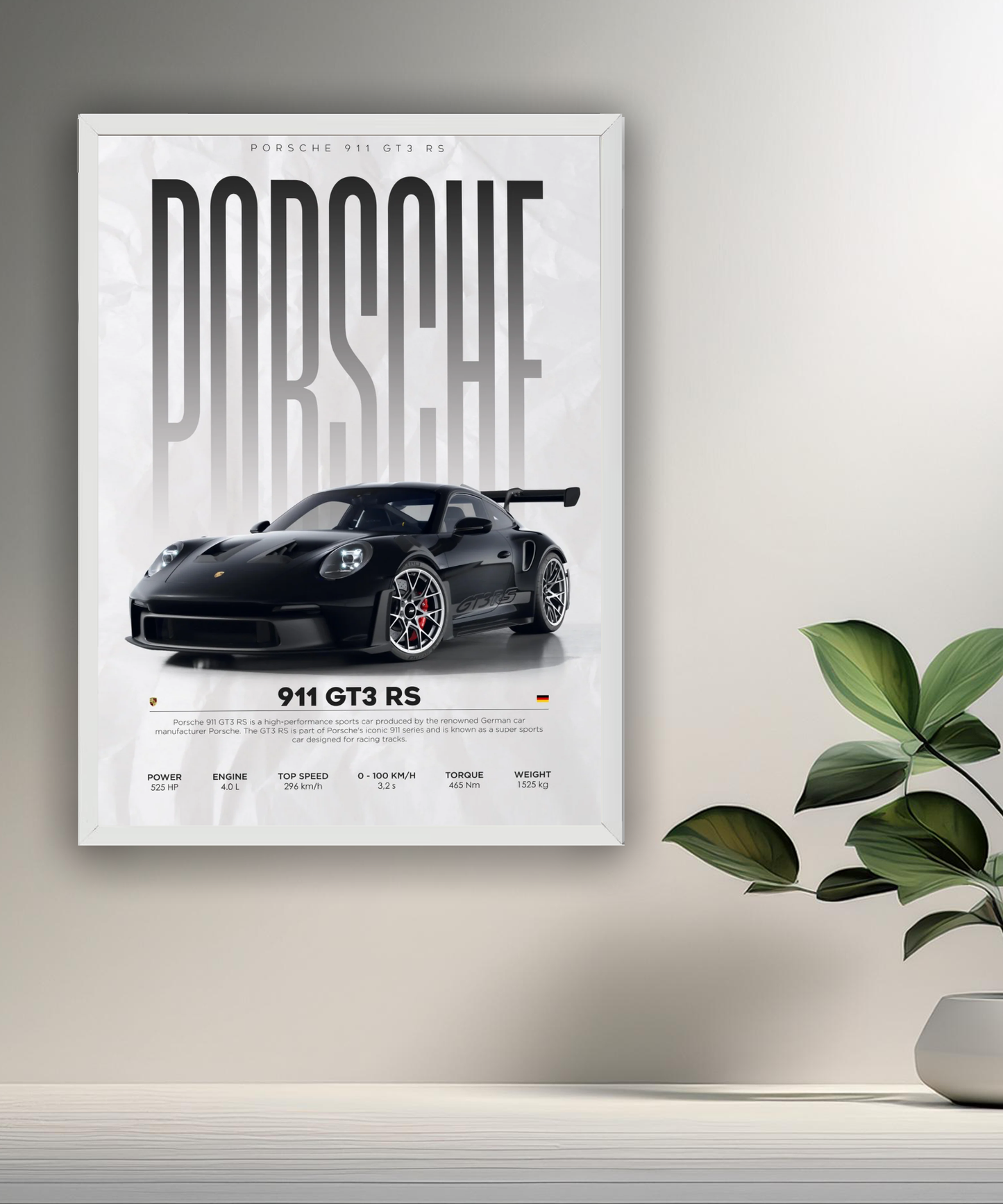 Cadre photo Porsche GT3 RS 911 noir