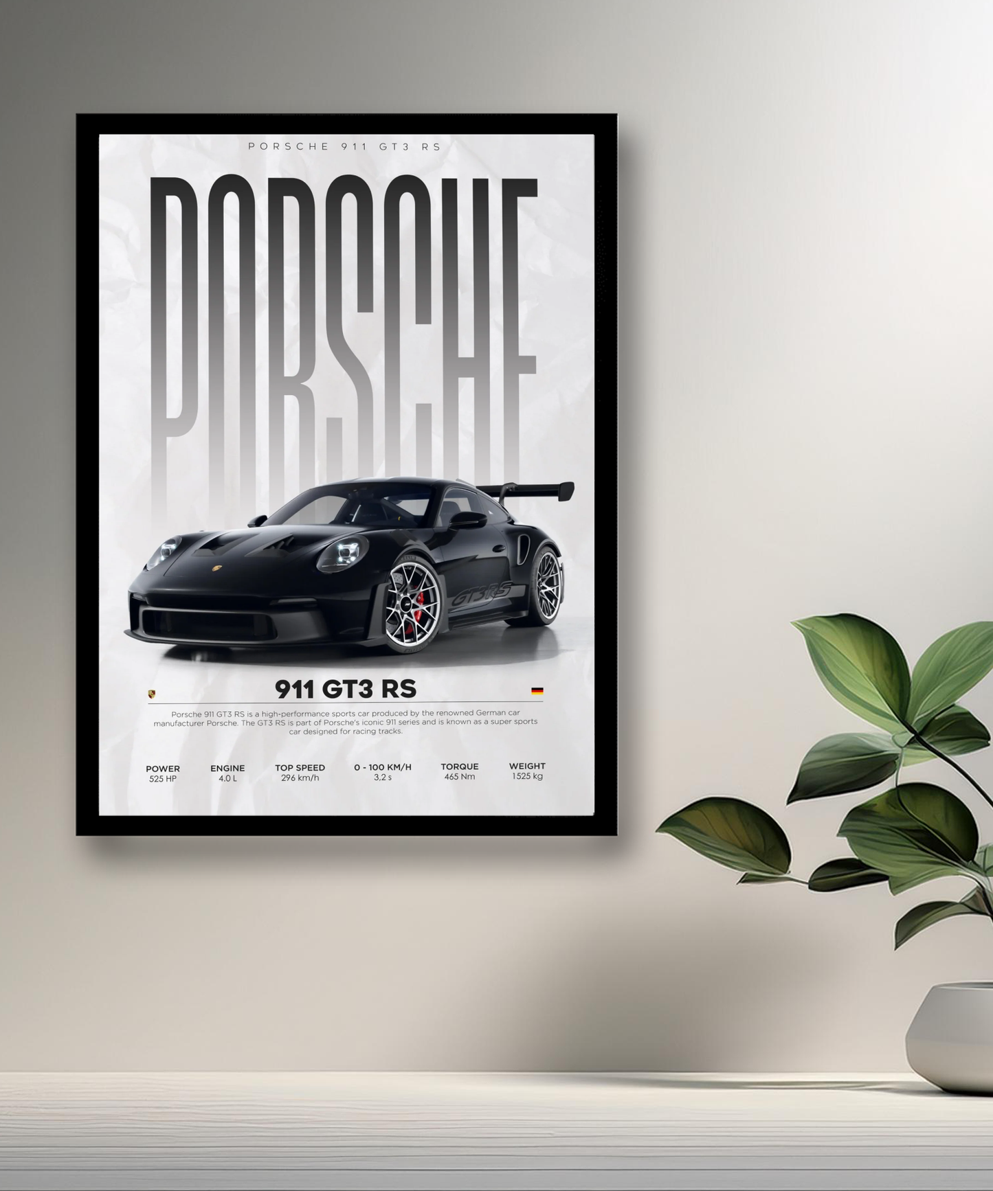 Cadre photo Porsche GT3 RS 911 noir