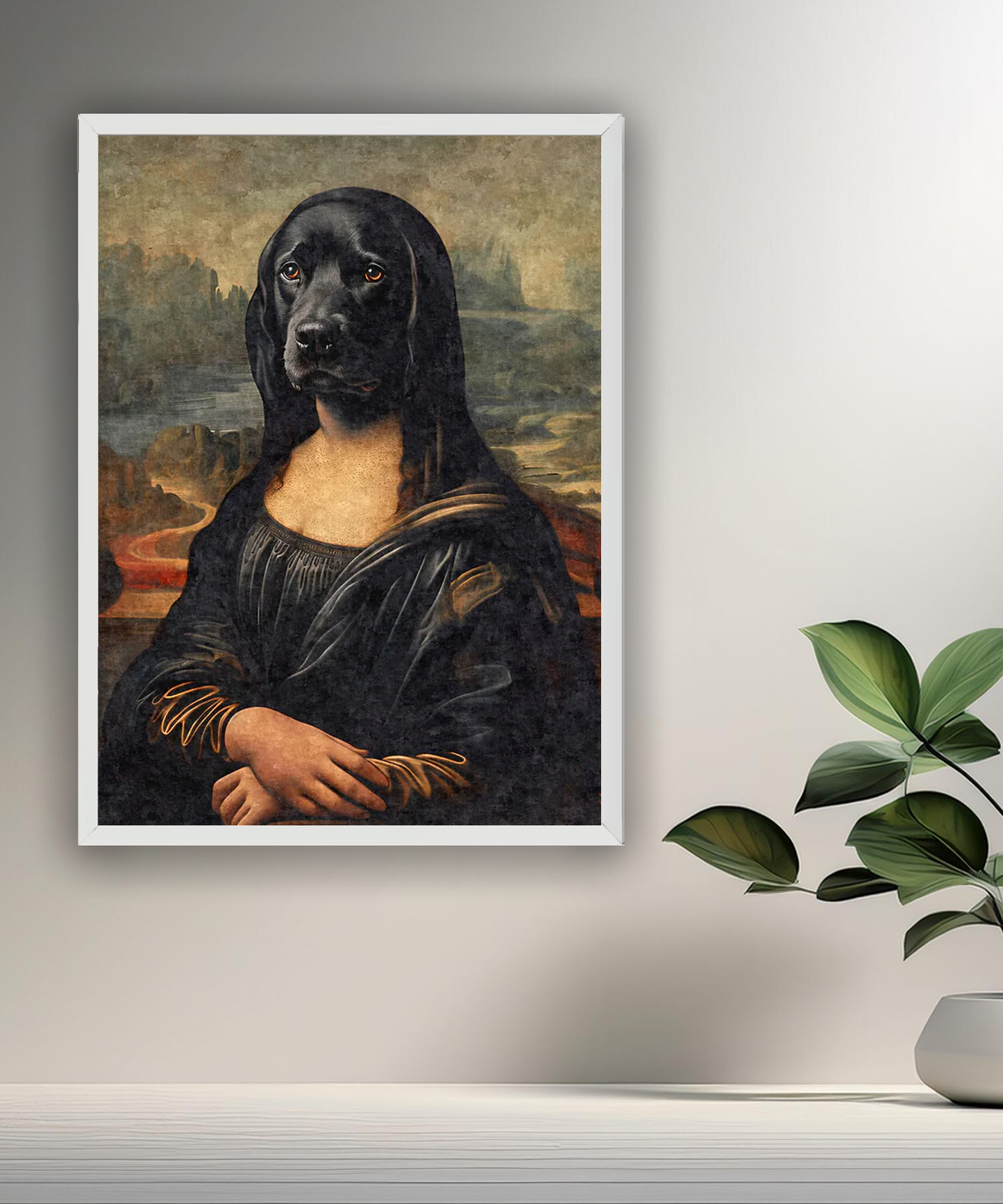 Cadre photo Mona Lisa La Joconde chien noir