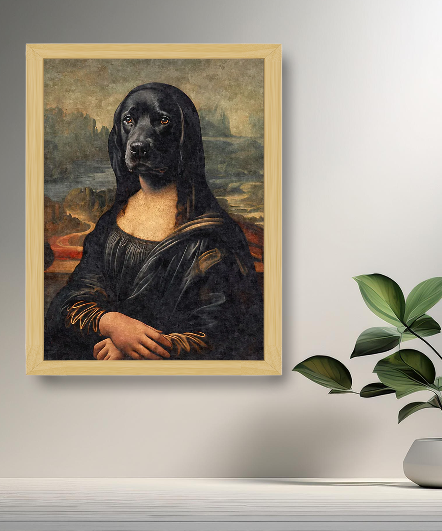 Cadre photo Mona Lisa La Joconde chien noir