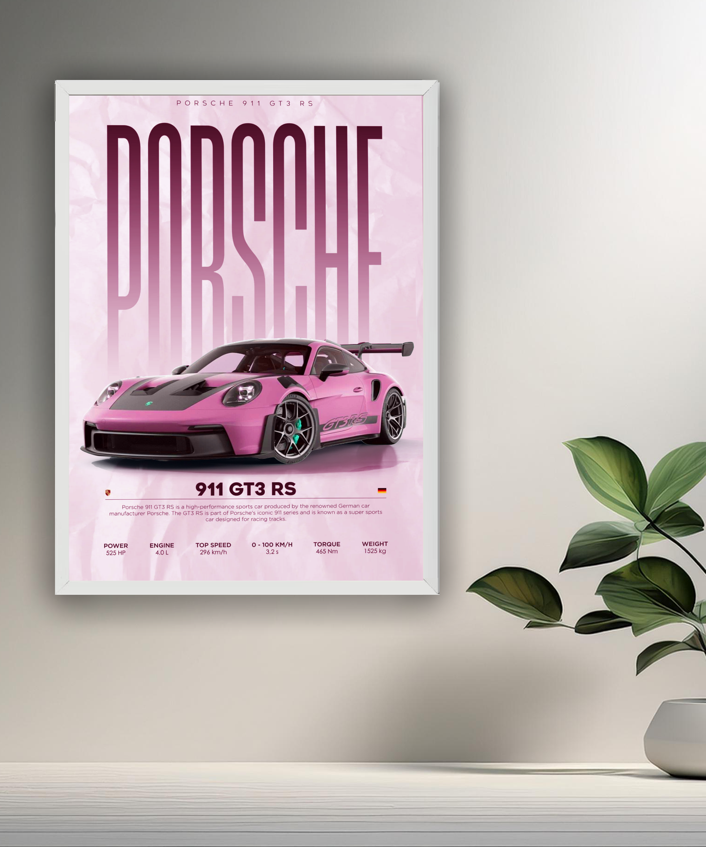 Cadre photo Porsche GT3 RS 911 rose
