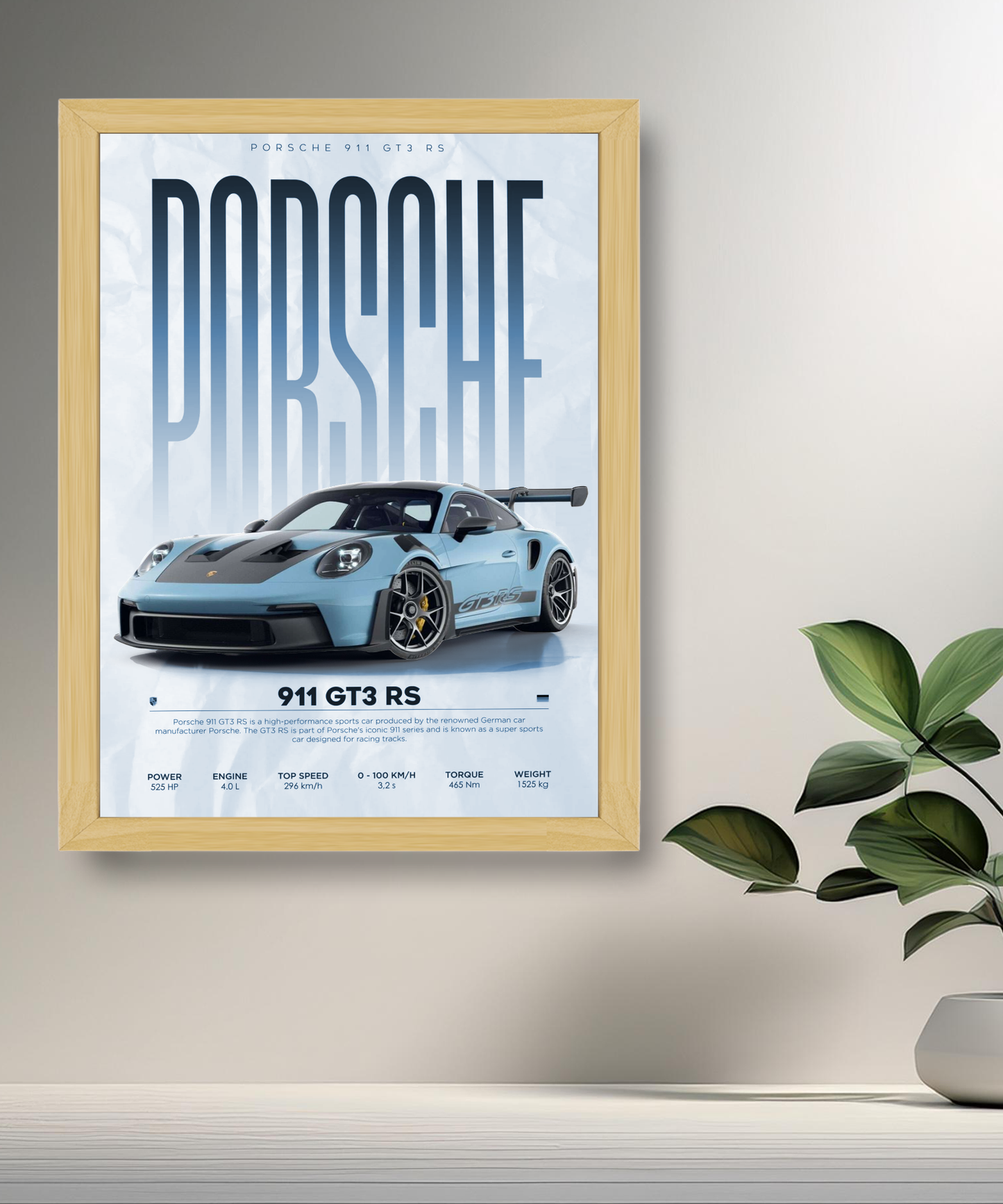 Cadre photo Porsche GT3 RS 911 bleu