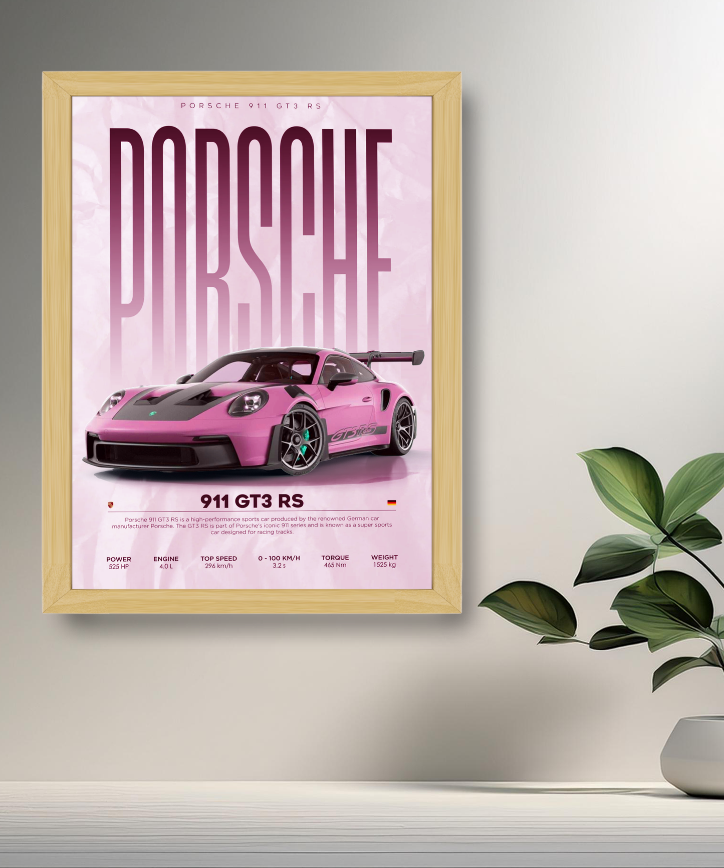 Cadre photo Porsche GT3 RS 911 rose
