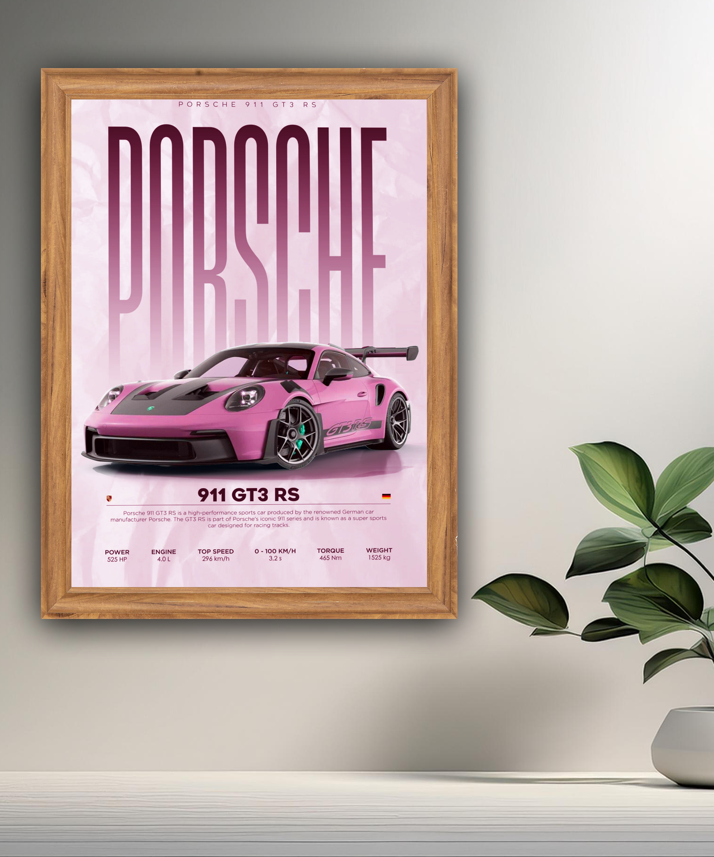 Cadre photo Porsche GT3 RS 911 rose
