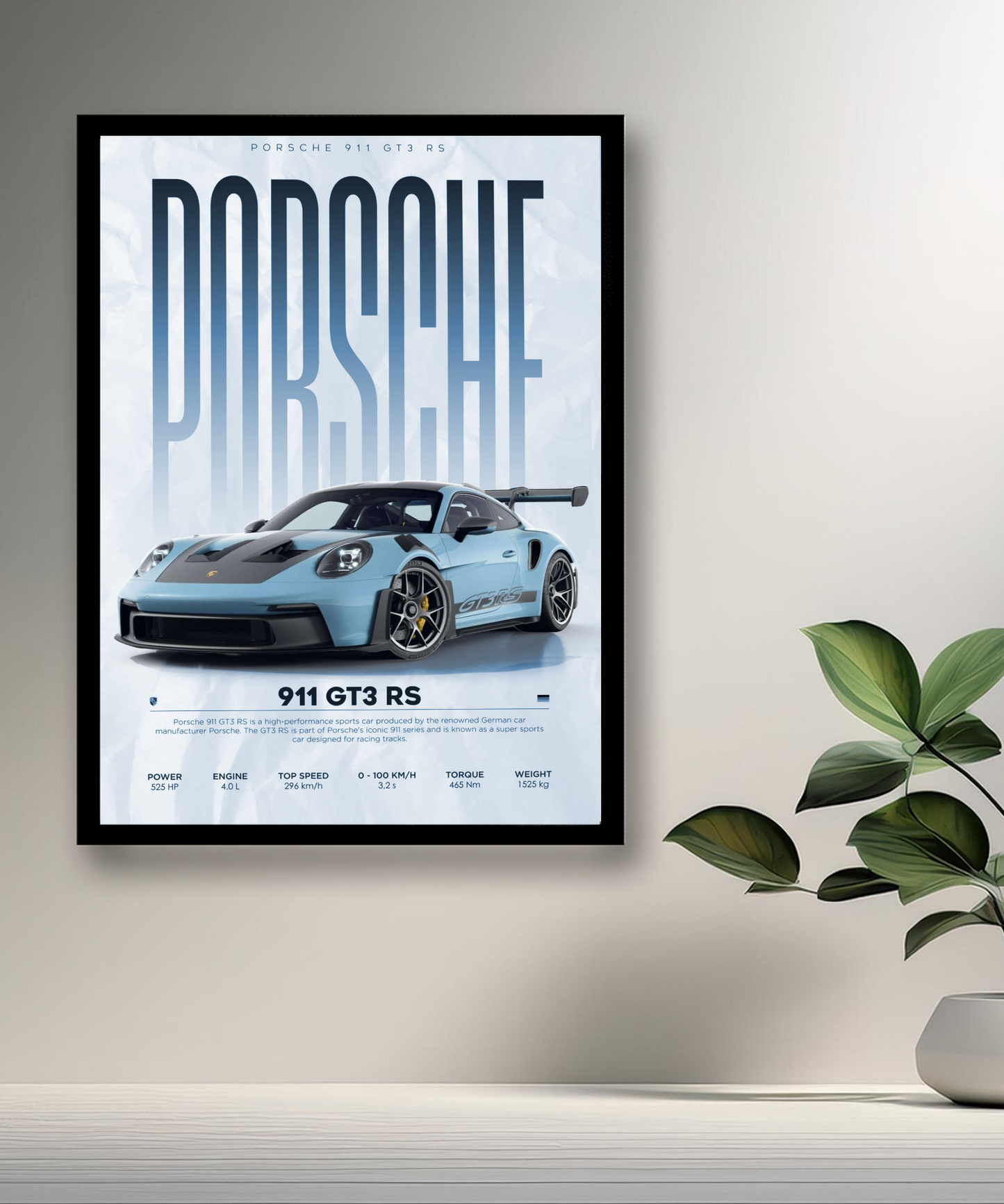 Cadre photo Porsche GT3 RS 911 bleu