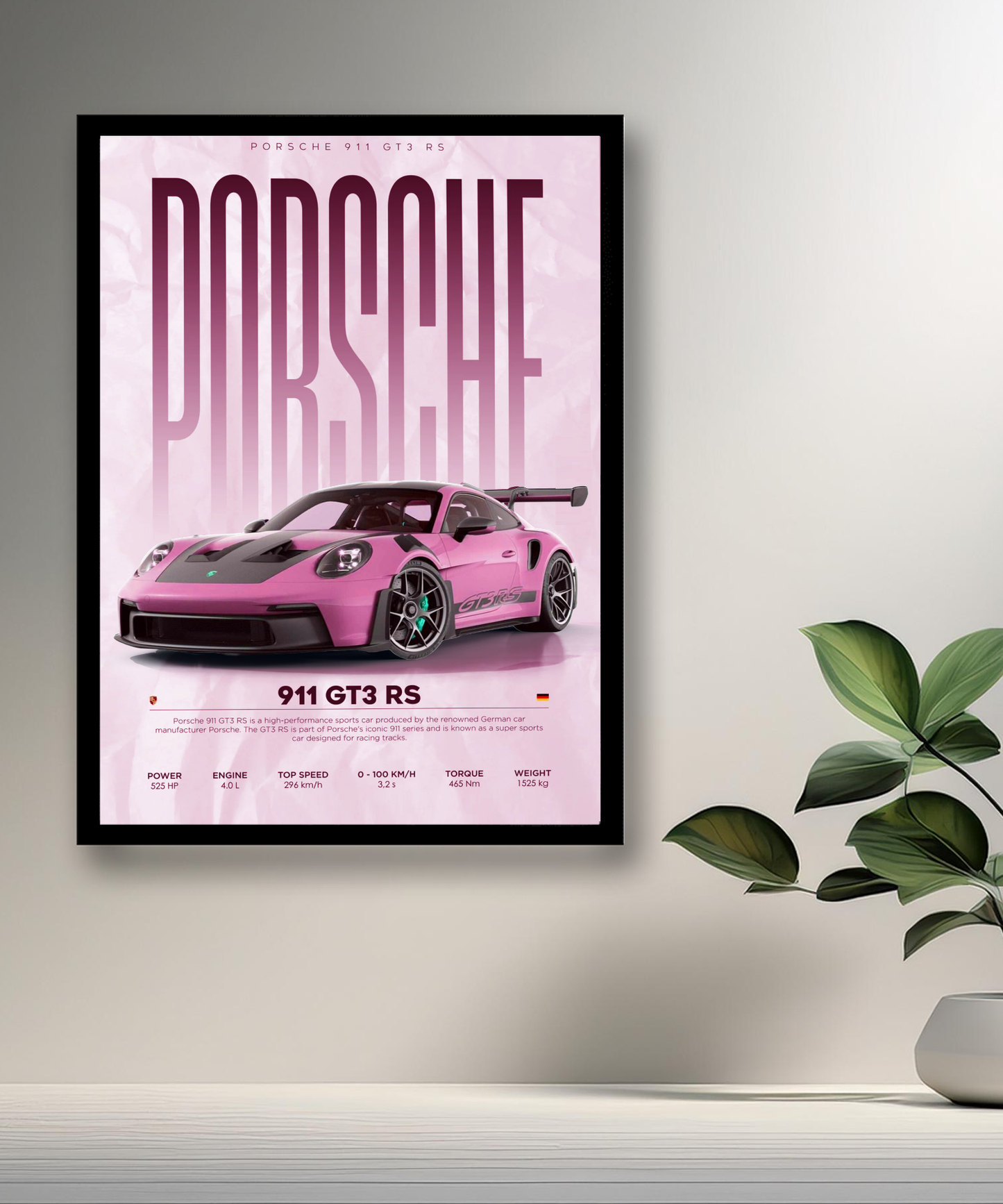 Cadre photo Porsche GT3 RS 911 rose