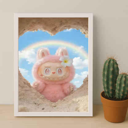 Poster Labubu - Coeur de sable rose