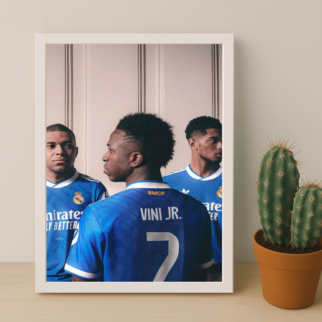 Poster encadrée Real Madrid - Vinicius, Bellingham, Mbappé Trio