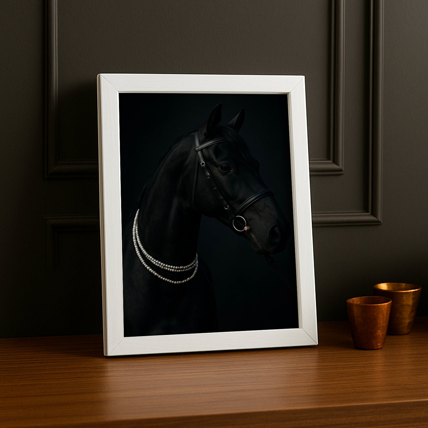 Cadre photo Équitation - Cheval Noir Perles