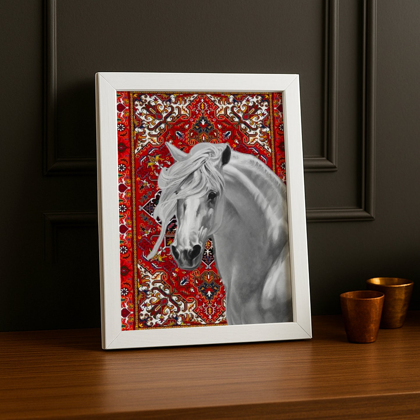 Cadre photo Équitation - Cheval Blanc Aesthetic Rouge