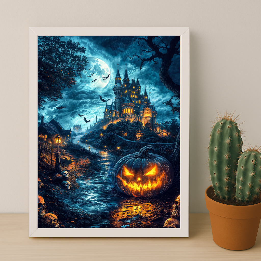 Poster Halloween - Citrouilles Château