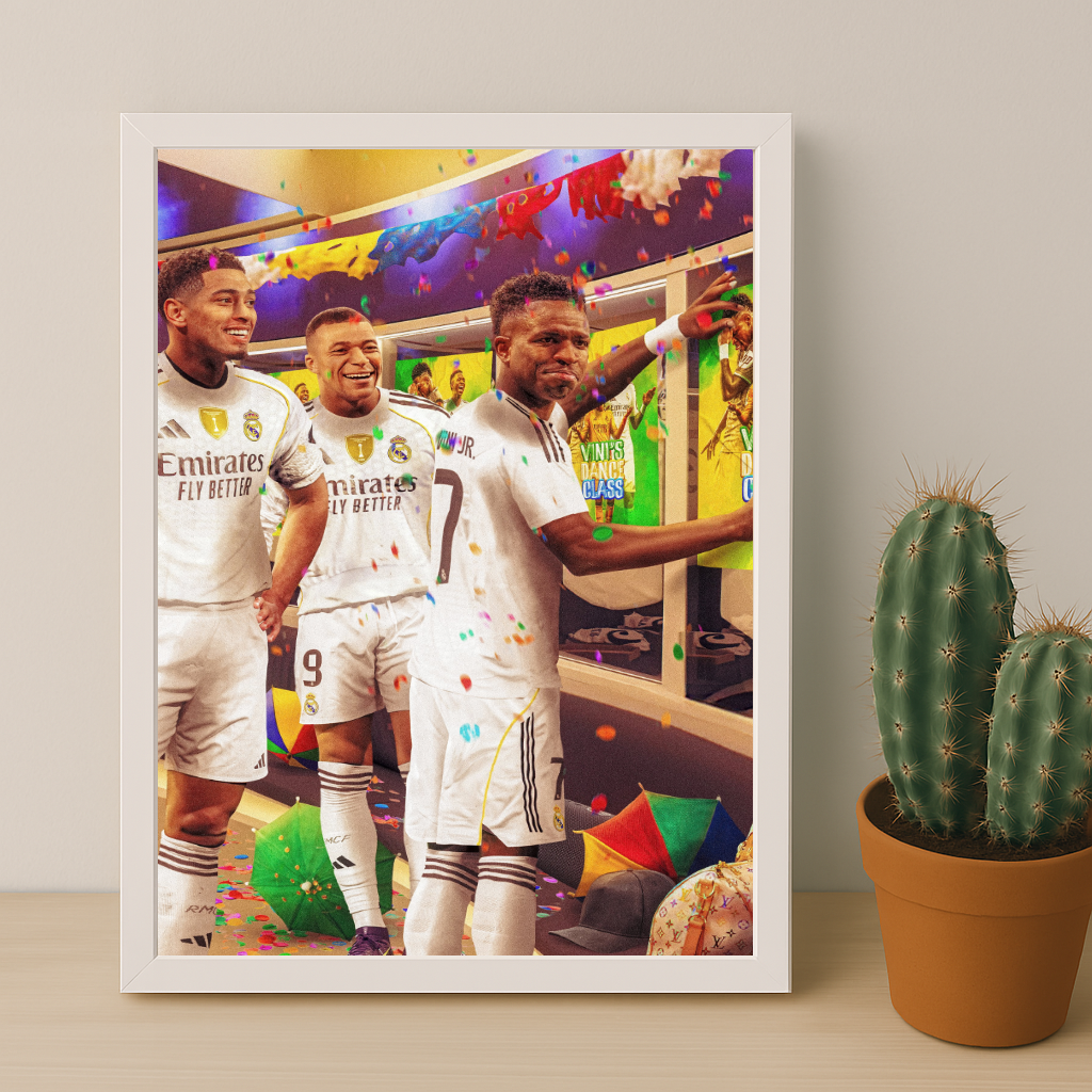 Cadre Photo Mbappé, Vinicius Jr & Bellingham Real Madrid – Affiche HD Encadrée Papier Premium