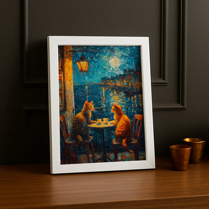 Cadre Photo Chat - Terrasse de café