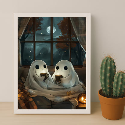 Poster Halloween - Fantômes café