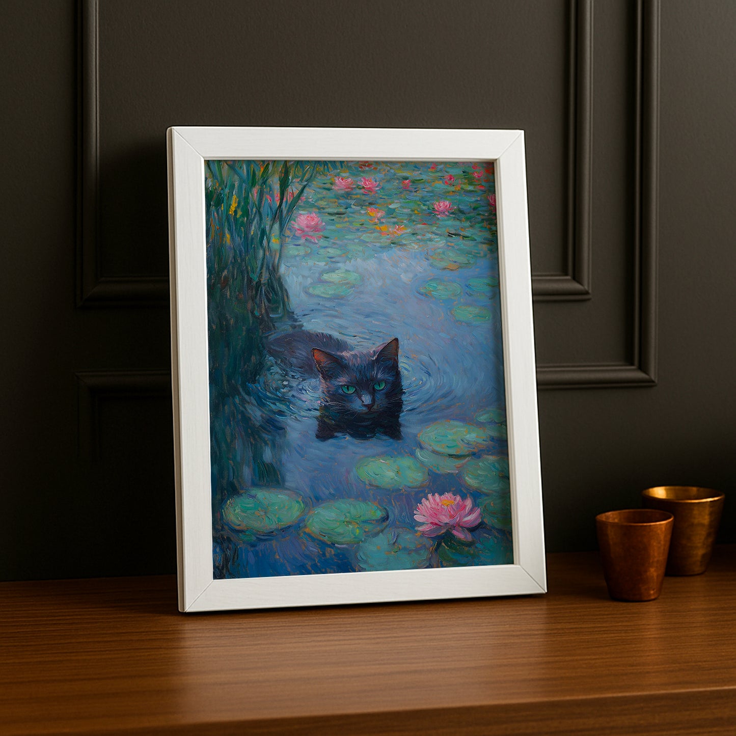 Cadre Photo Chat - Illustration d'un chat gris