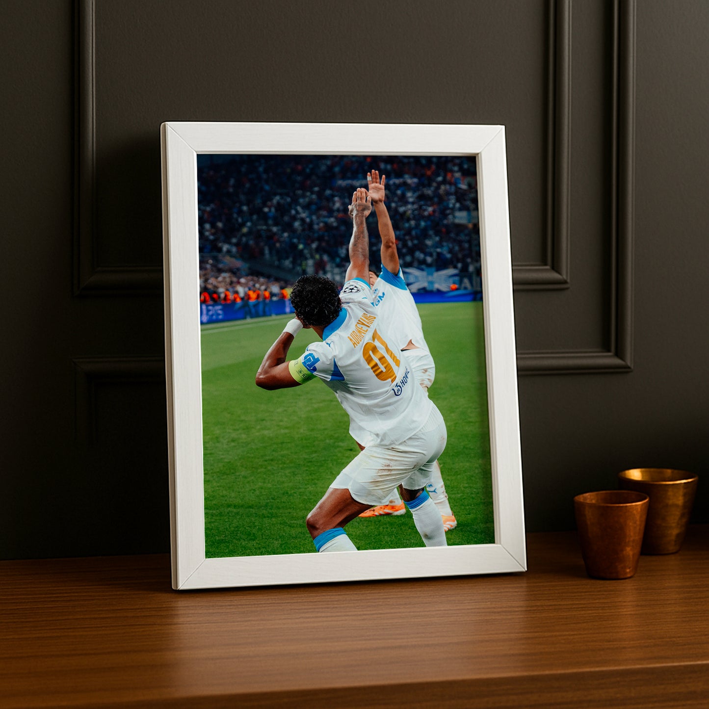Poster encadrée Olympique de Marseille - Célébration Aubameyang