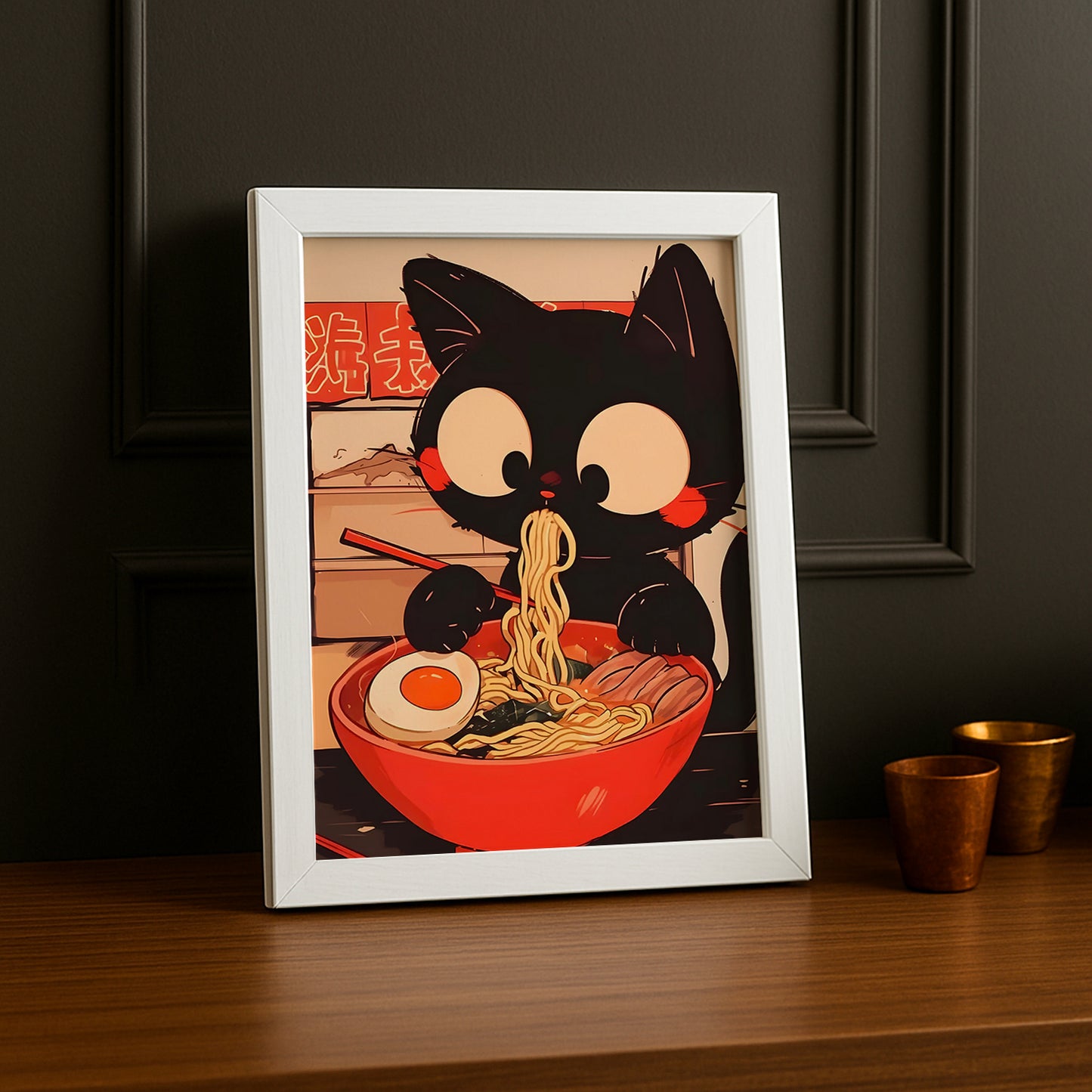 Cadre Photo Chat - Eating Ramen