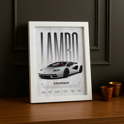 Cadre photo Lamborghini Countach blanc