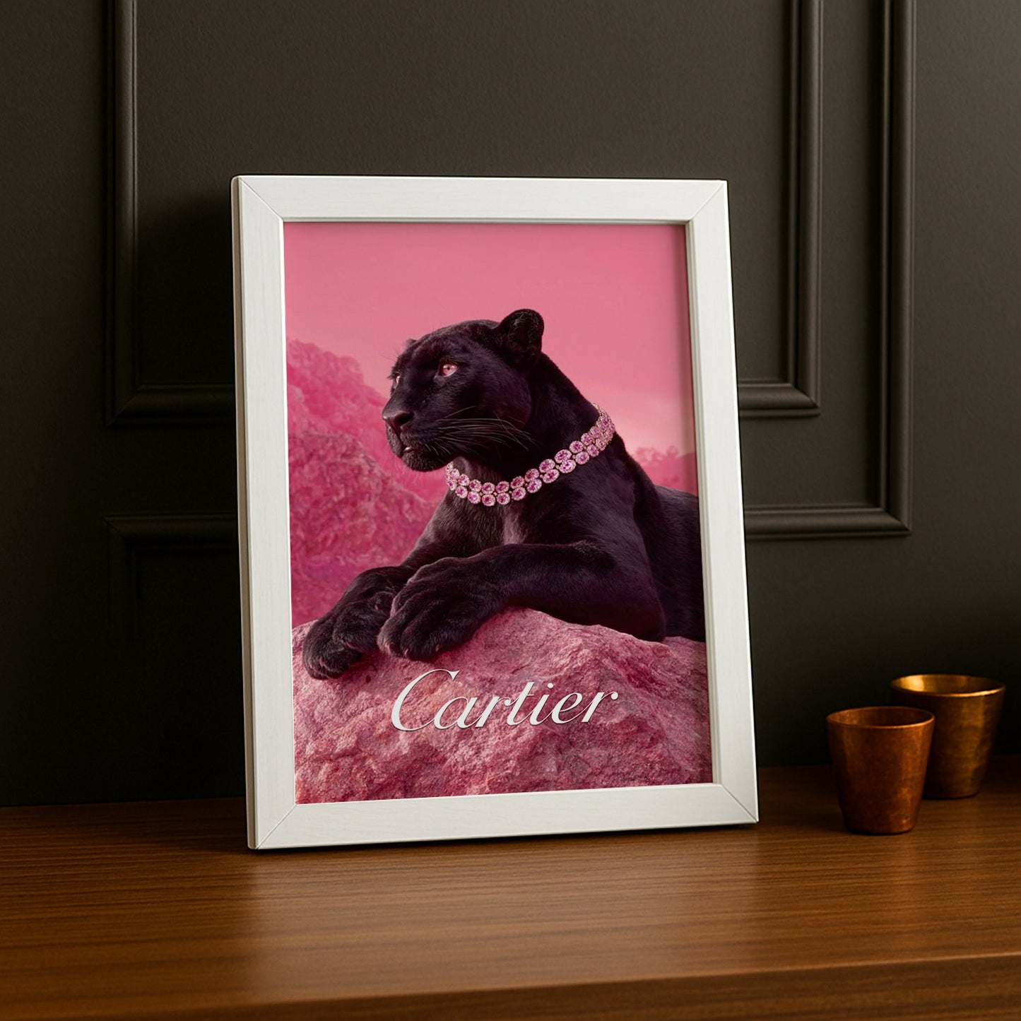 Cadre photo Cartier - Panthère noir x rose