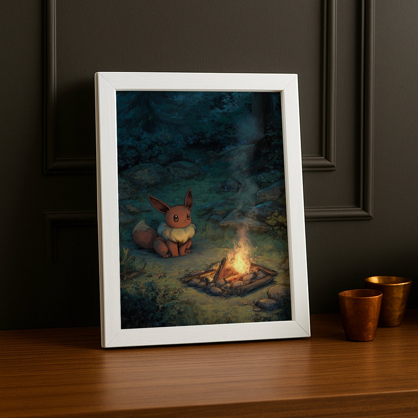 Cadre Photo Pokémon - Evoli feu de camp