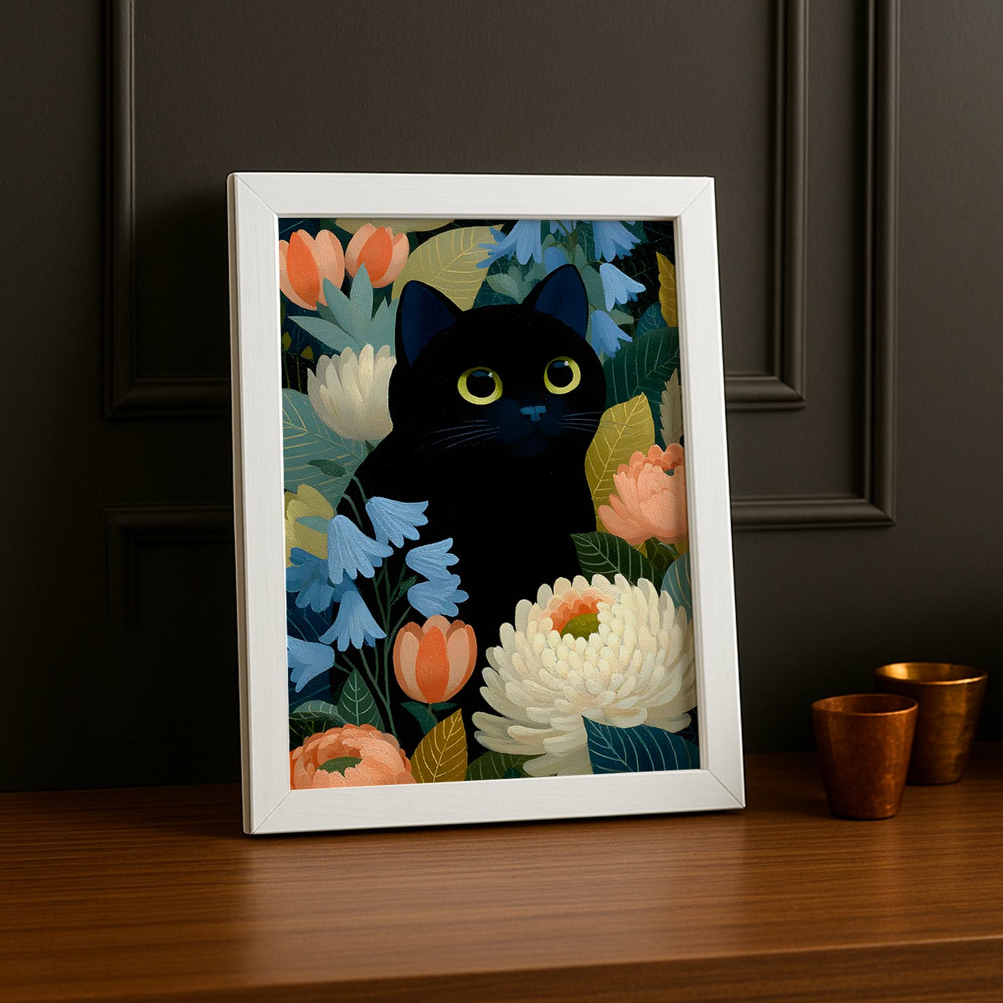 Cadre Photo Chat - Illustration d'un chat noir