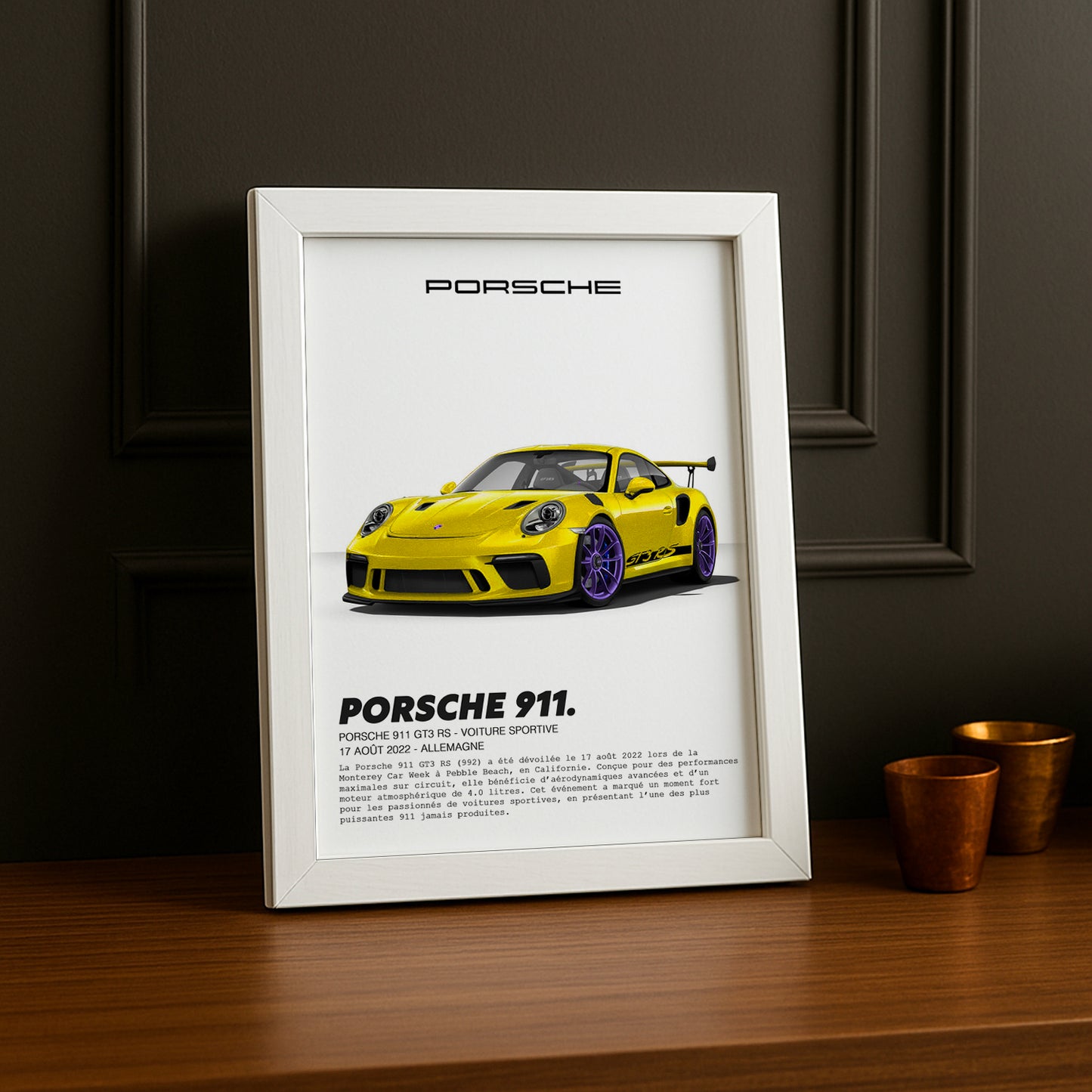 Cadre photo Porsche 911 GT3 RS Jaune