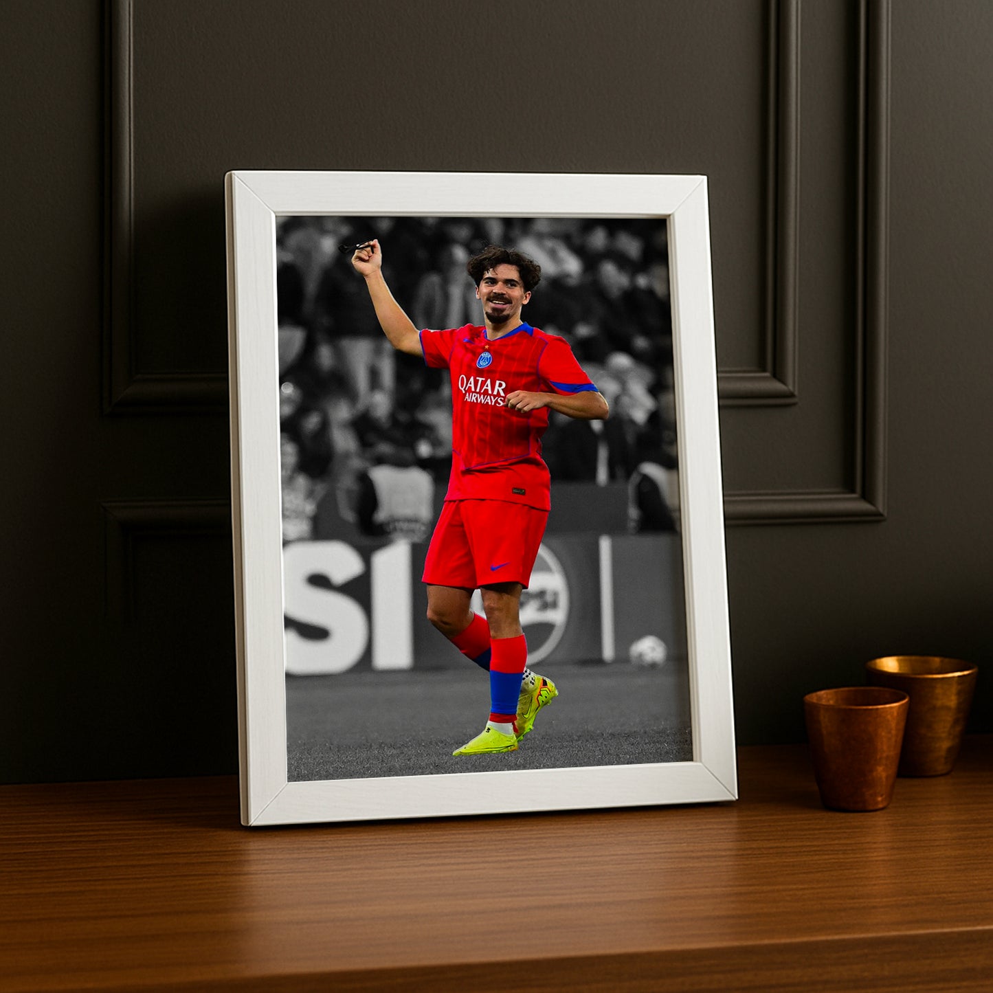 Cadre Photo Paris Saint-Germain - Vitinha Noir et Blanc