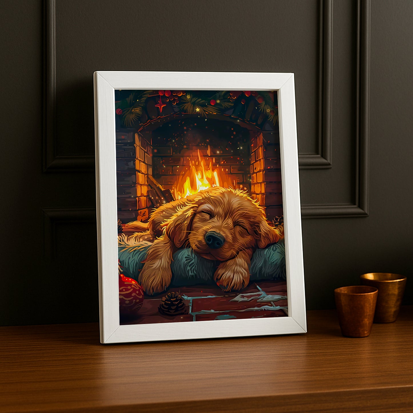 Cadre Photo Chien - Cheminée