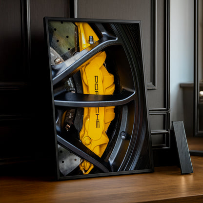 Cadre Étrier de Frein Porsche Jaune – Affiche Déco Automobile TonCadre