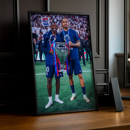 Cadre Photo Dembélé & Barcola – Trophée Champions League 2026 | PSG TonCadre
