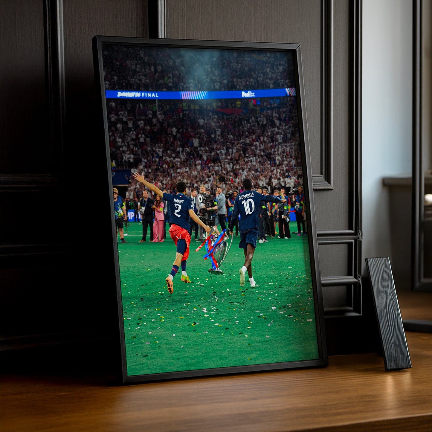 Cadre Photo Hakimi & Dembélé – Trophée Champions League 2026 | PSG TonCadre