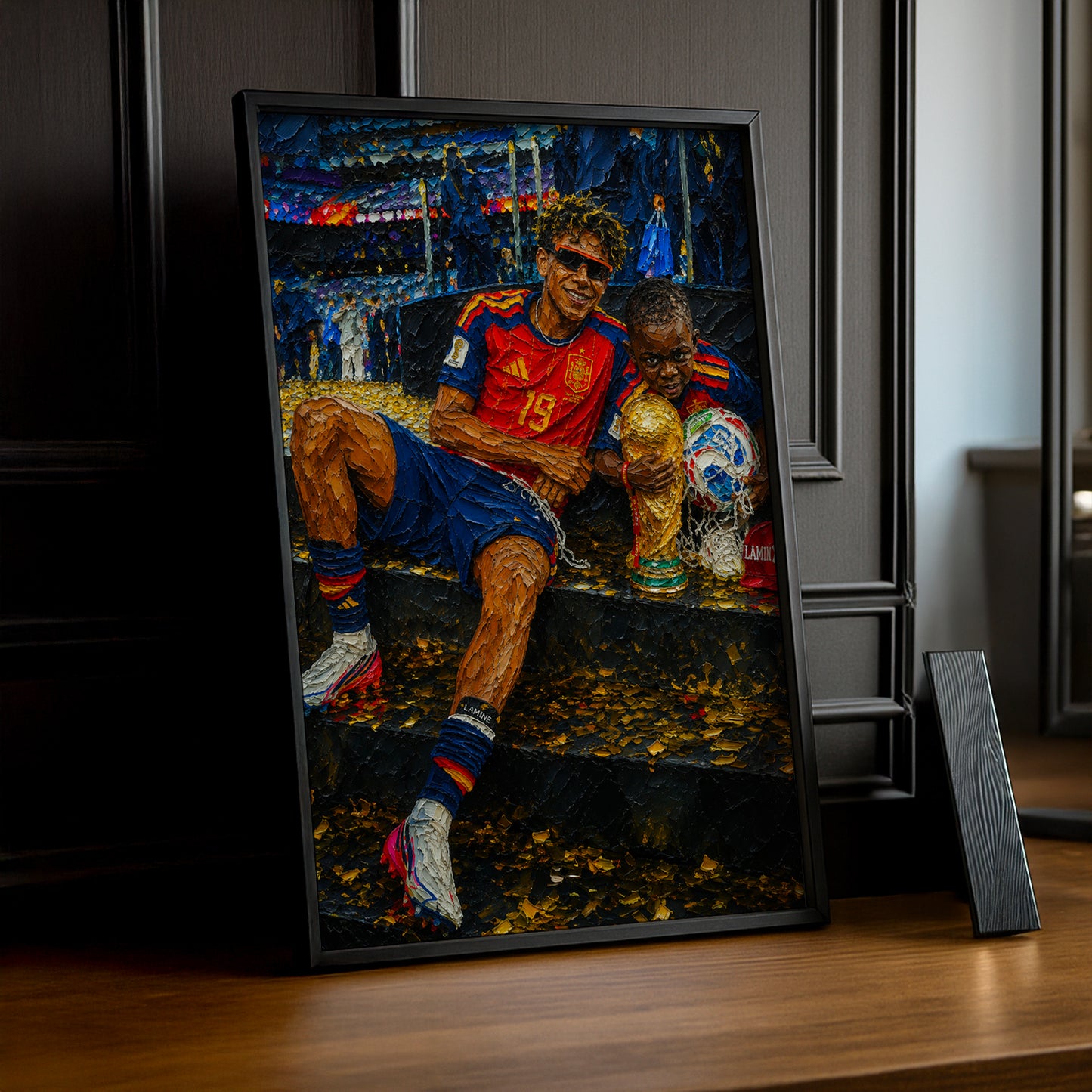 Cadre Photo Lamine Yamal & Petit Frère Trophée – Tableau Peinture TonCadre