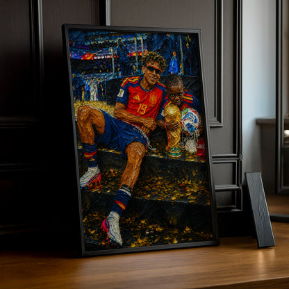 Cadre Photo Lamine Yamal & Petit Frère Trophée – Tableau Peinture TonCadre