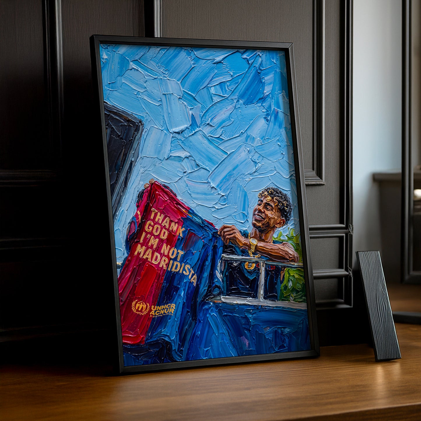 Cadre Photo Lamine Yamal – "Thank God I'm Not Madridista" | Art Peinture à l'Huile TonCadre