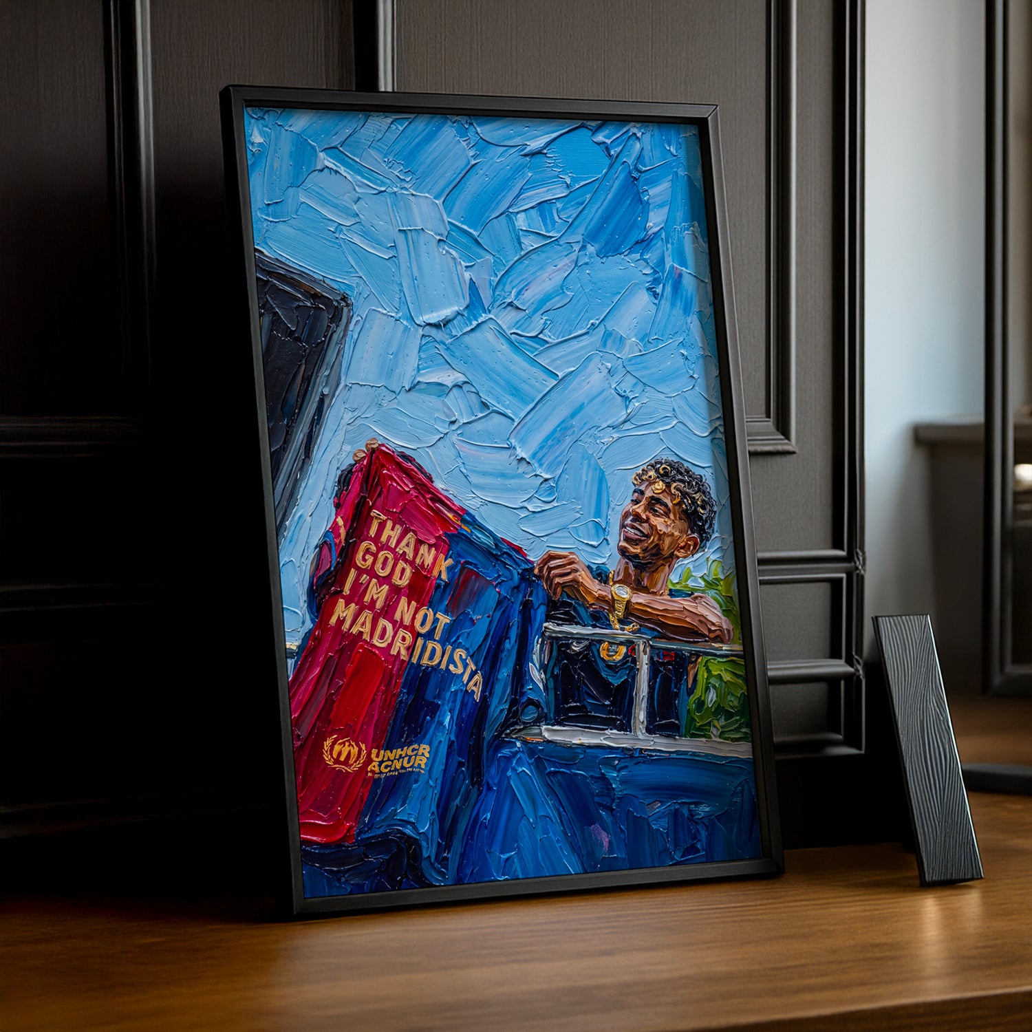 Cadre Photo Lamine Yamal – "Thank God I'm Not Madridista" | Art Peinture à l'Huile TonCadre