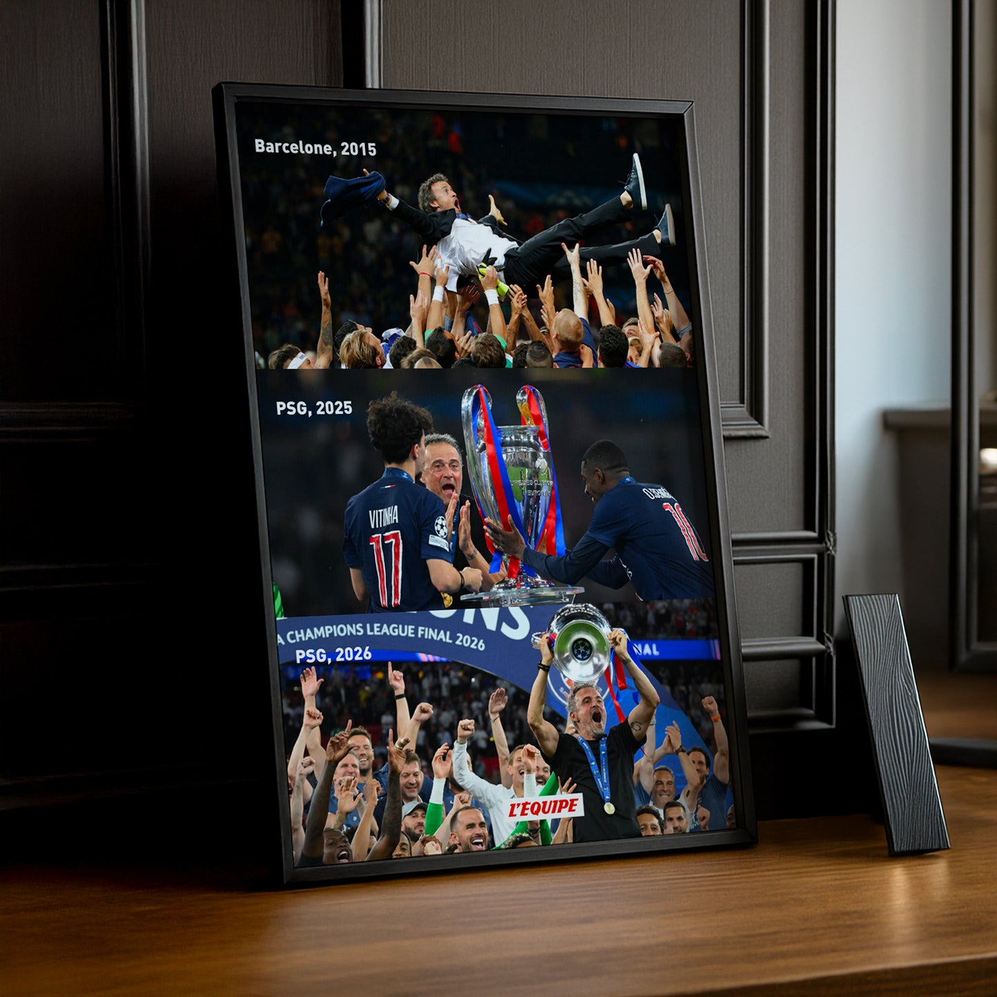 Cadre Photo Luis Enrique – Trilogie Barcelone 2015 / PSG 2025 / PSG 2026 TonCadre
