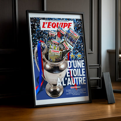 Cadre Photo Une L'Équipe – "D'Une Étoile à l'Autre" PSG Back 2 Back Champions League TonCadre